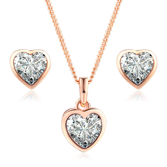 Heart Crystal Necklace & Earrings Set