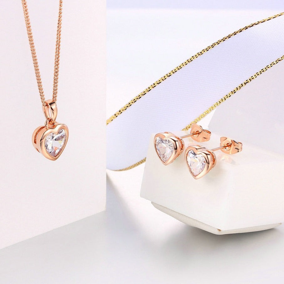 Heart Crystal Necklace & Earrings Set